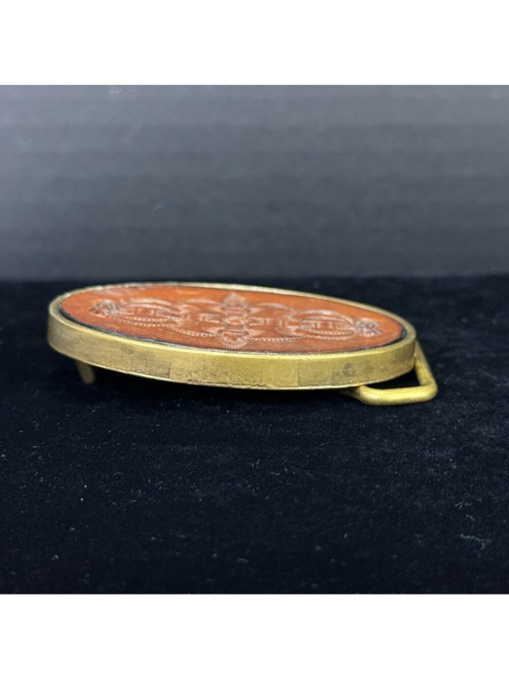 Vintage BTS Solid Brass & Leather Belt Buckle Oval Design Made In USA - Picture 4 of 10